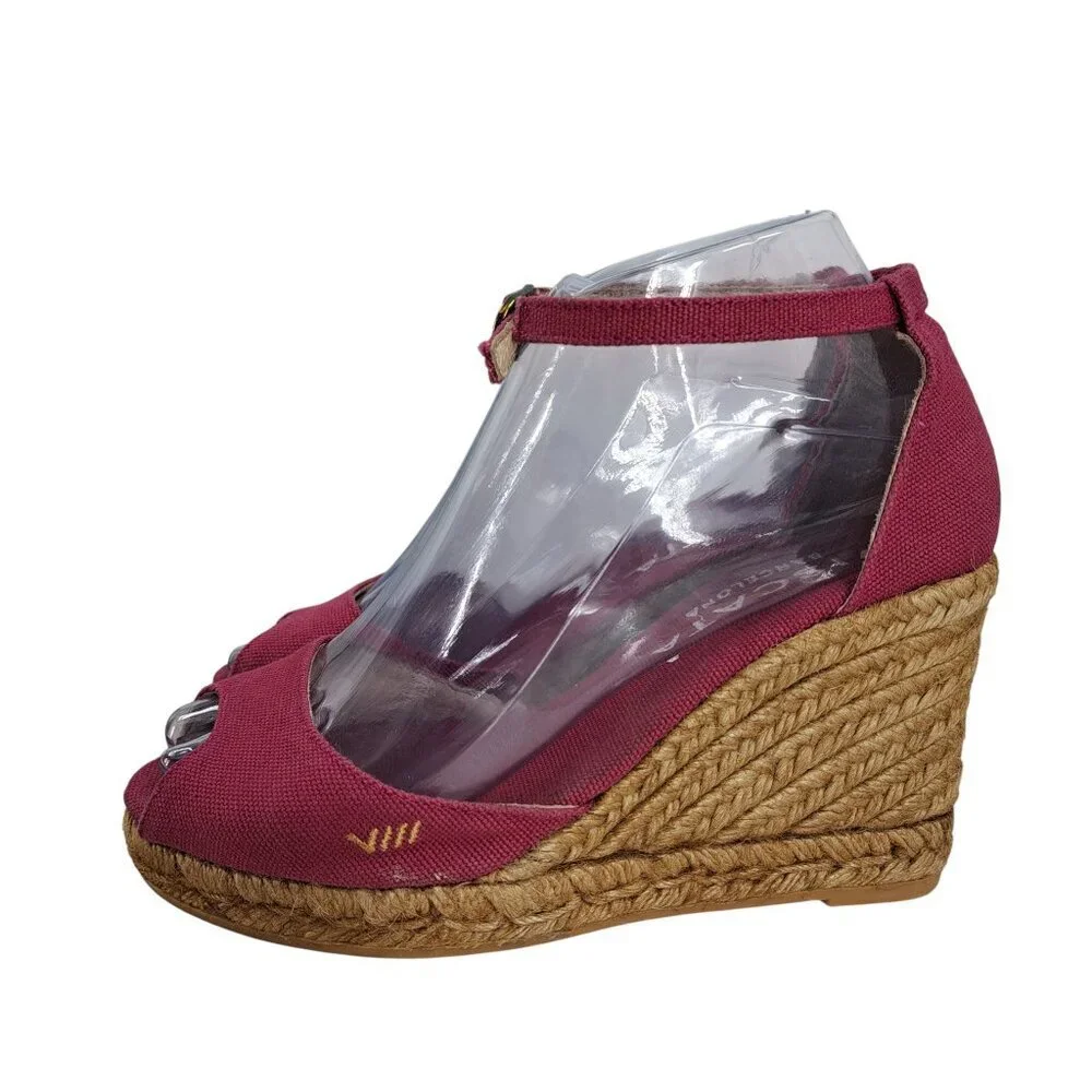 Viscata Barcelona Wedge Peep Toe Pink Espadrille Sandals Size 36 US 5.5-6 Canvas